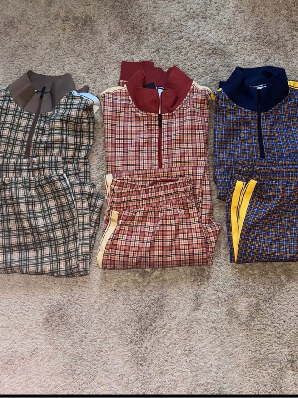 Lot of 3 W JIANWANG Plaid Track Suits for Men Set Jogging Tracksuit sz XL